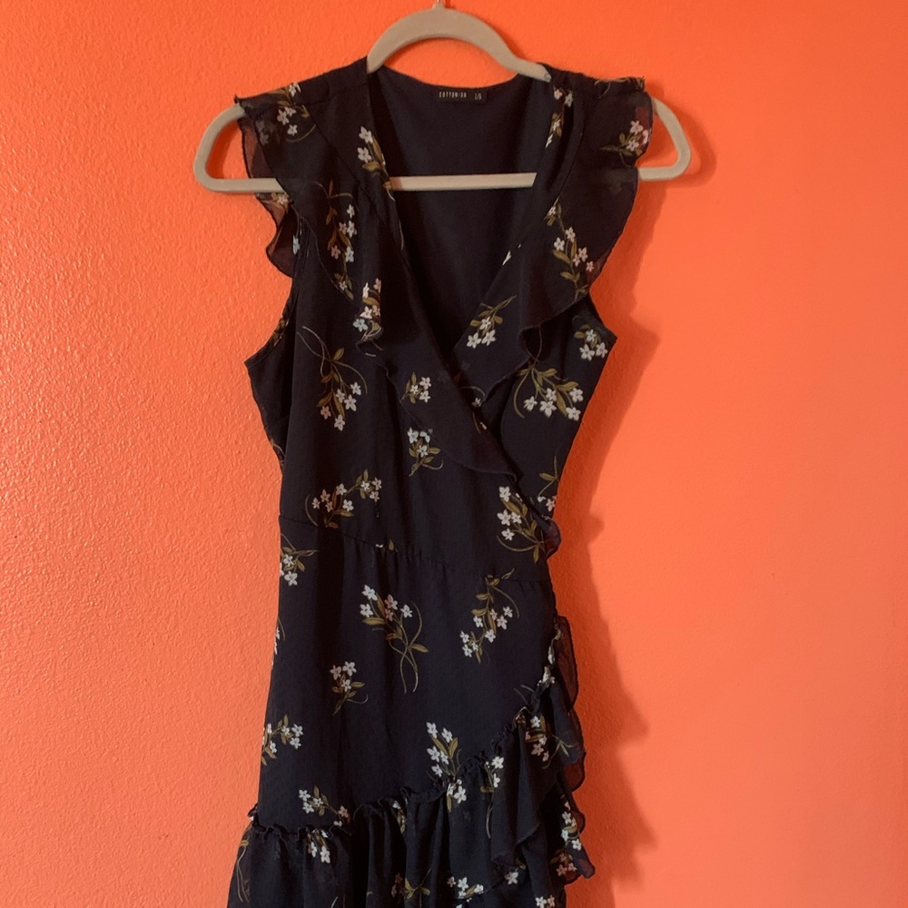 Blue wrap dress with floral detail